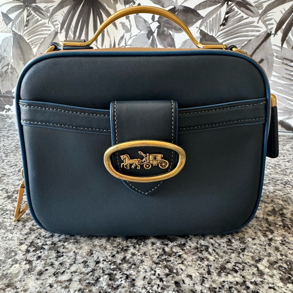 Navy Blue Crossbody Bag with Gold Accents